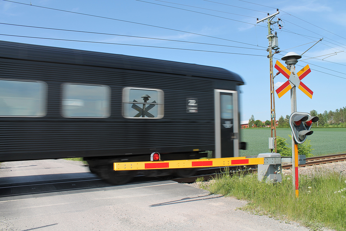 tåg vid plankorsning